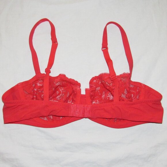 LOU Paris Sheer Red Lace Demi Bra sz 36B Underwire Unlined - Picture 2 of 3